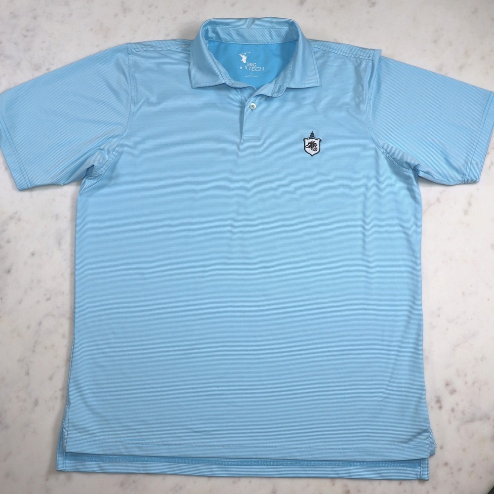 F&G Tech Mens Blue Striped Governors Club North Carolina Golf Polo Shirt L - Picture 2 of 8